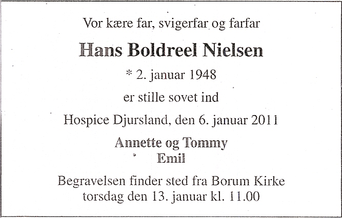 Hans ddsannonce Favrskov Posten januar 2011